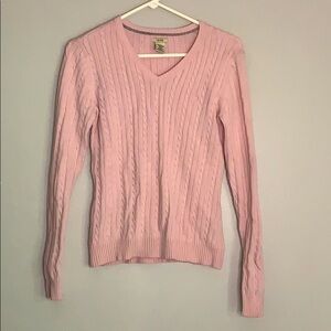 IZOD Cable Knit Long Sleeve V Neck Pink Sweater Medium women’s top